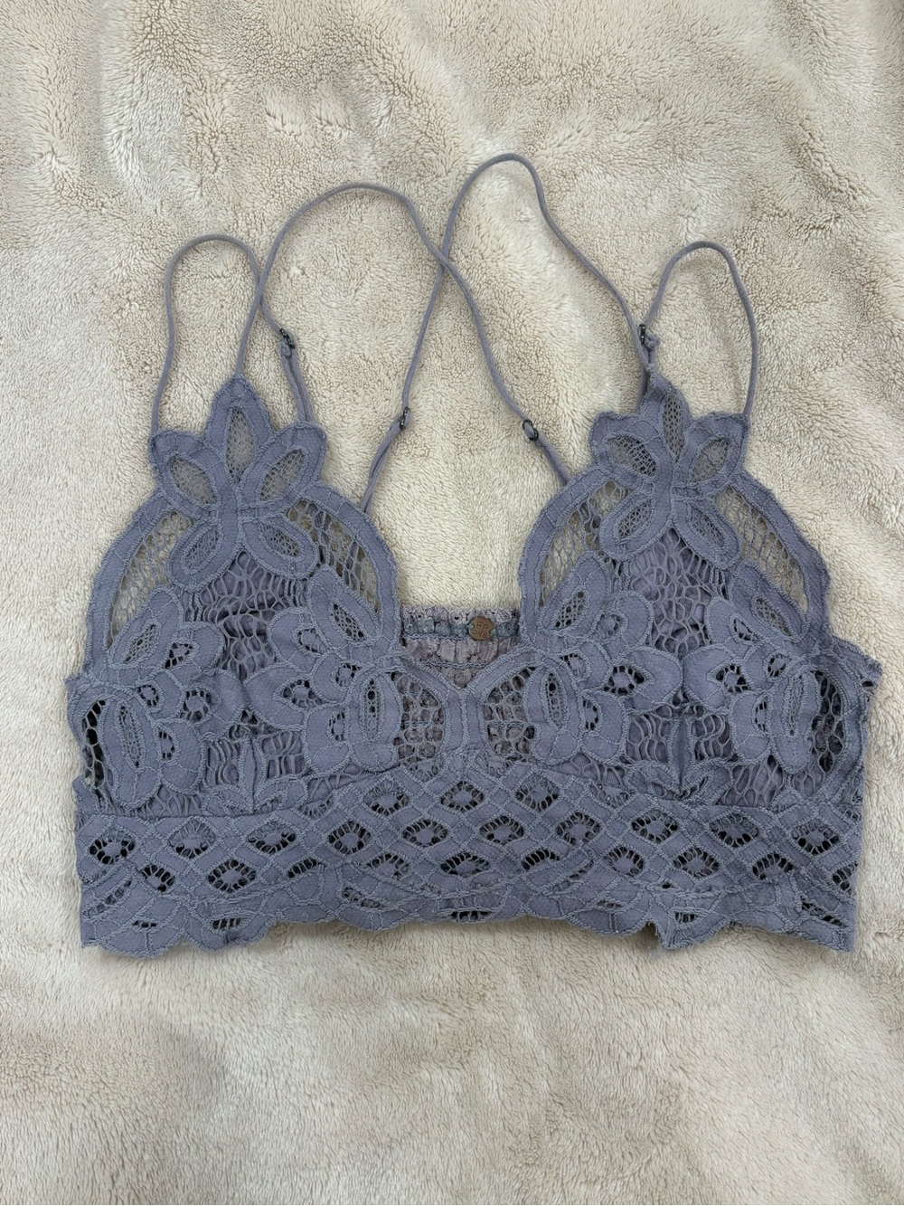 Lace Bralette with Floral Crochet Detail - Gray
